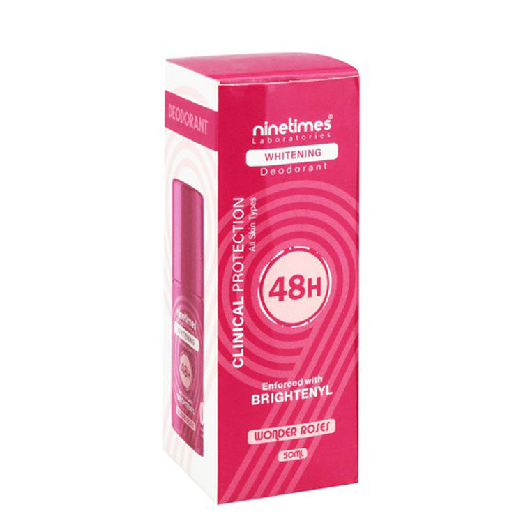 Ninetimes 48H Whitening & Protecting Roll-On Deodorant Wonder Roses Scent for All Skin Types - aluminum chloride free 50 ml