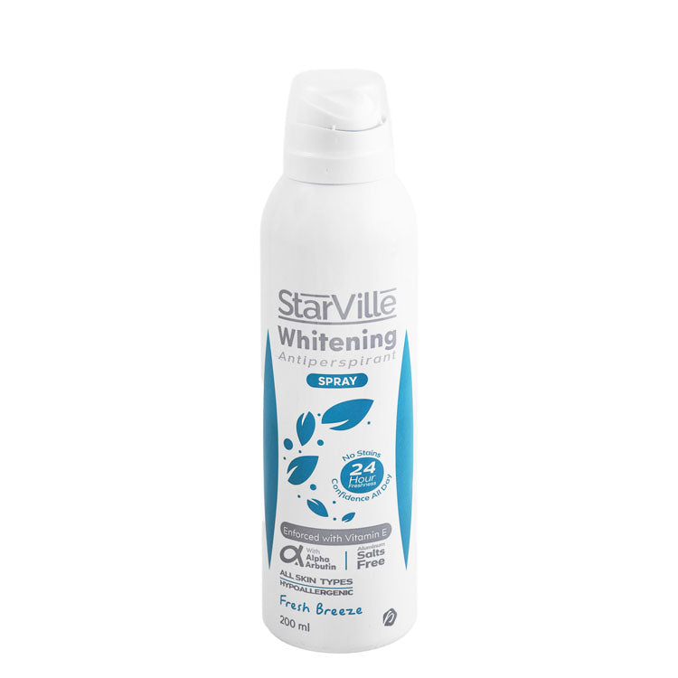 StarVille Hypoallergenic 24H Antiperspirant Whitening Deodorant Spray with Alpha Arbutin & Vitamin E for All Skin Types