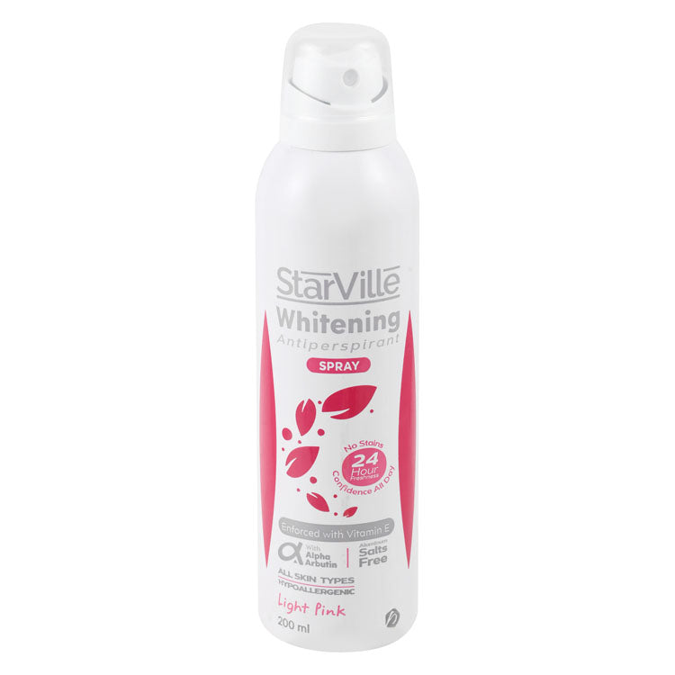 StarVille Hypoallergenic 24H Whitening & Antiperspirant Deodorant Spray Light Pink Scent with Vitamin E & Alpha Arbutin for All Skin Types - aluminum salts free