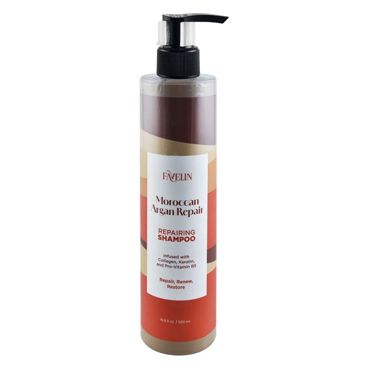 Favelin Moroccan Argan Repairing, Renewing & Restoring Shampoo with Collagen, Keratin & Pro-Vitamin B5 - animal testing free, parabens free