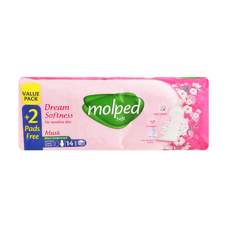 Molped Soft Dream Softness Maxi Extra Long Pads with Musk (12+2 Free)
