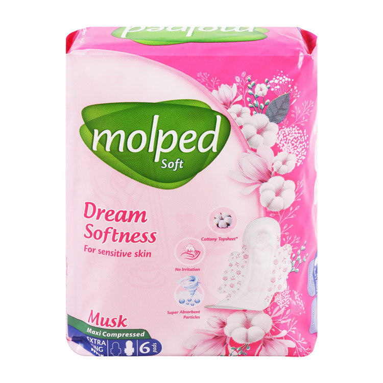 Molped Maxi Compressed Extra Long Pads Musk Scent with Wings for Sensitive Skin