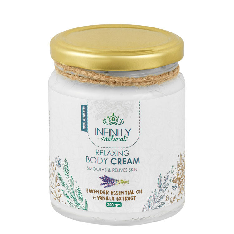 Infinity Relaxing, Smoothing & Relieving Body Cream with Lavender Essential Oil & Vanilla Extract - silicone free, parabens free, colorant free