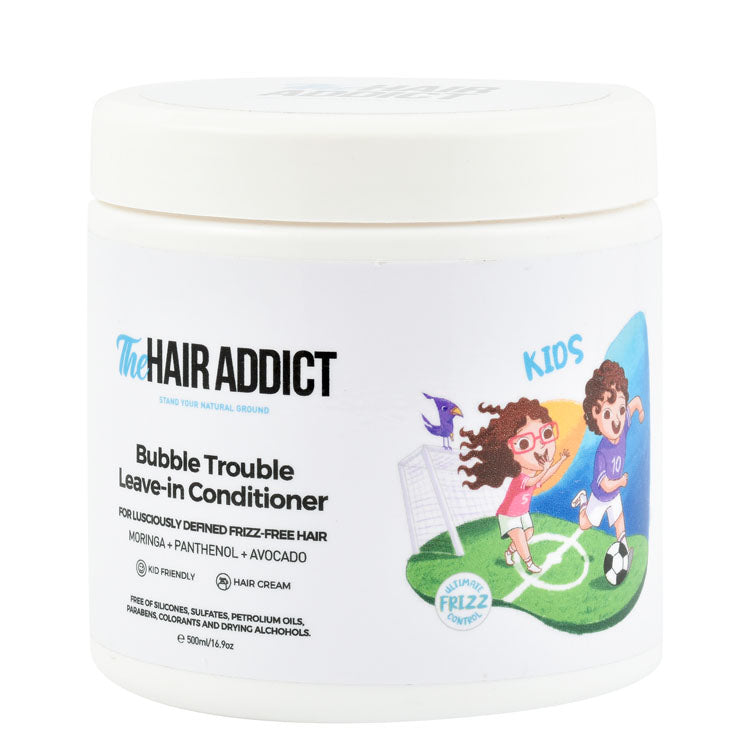 The Hair Addict Bubble Trouble Anti-Frizz Leave In Conditioner with Panthenol, Moringa & Avocado Extracts - silicones free, sulfates free, alcohols free