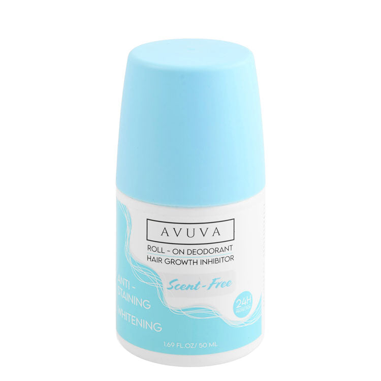 Avuva Unscented 24H Protection Whitening, Anti-Stain & Hair Growth Inhibitor Roll-On Deodorant - stain free
