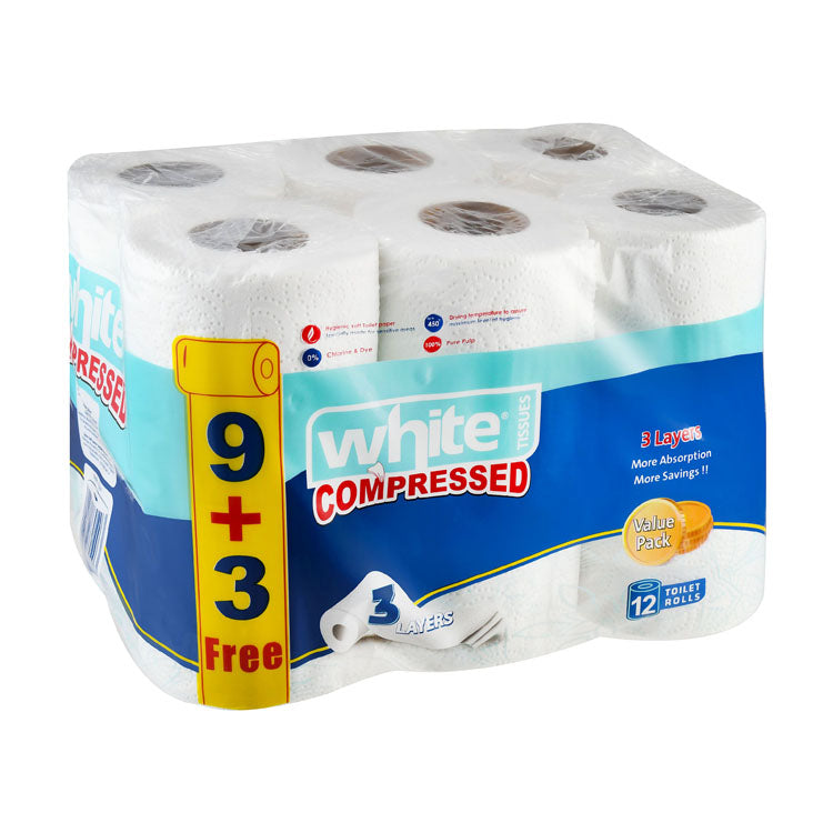 ورق حمام مضغوط أبيض 3 طبقات (9+3 مجاناً)