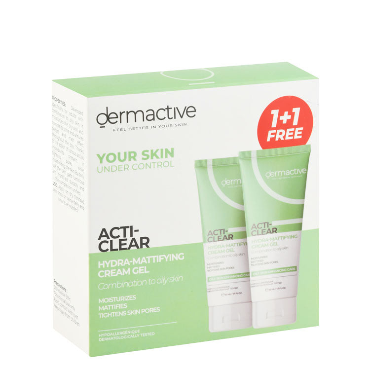 Dermactive Acti-Clear Hypoallergenic Hydra Mattifying, Moisturizing & Pores Tightening Facial Cream Gel for Combination & Oily Skin (1+1 Free)