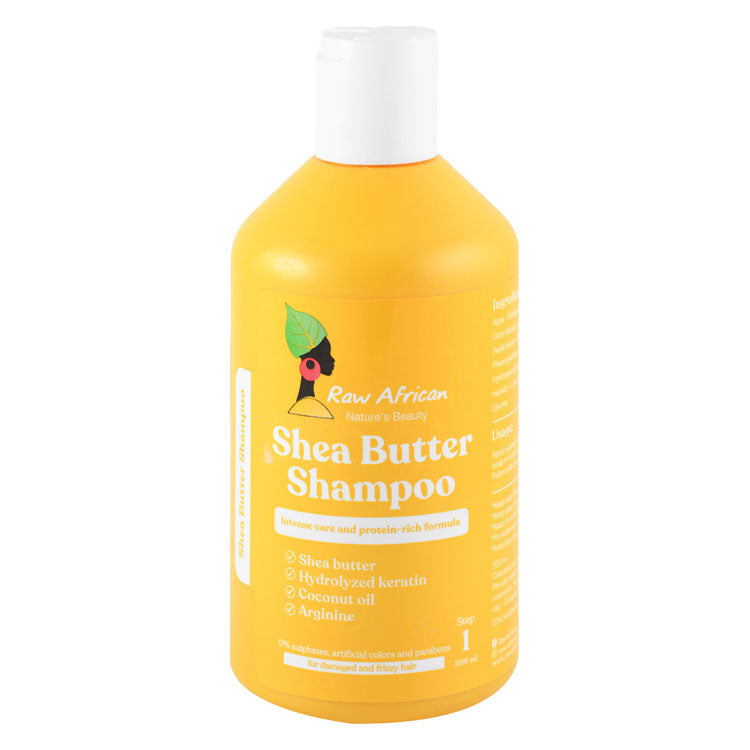 Raw African Intense Care & Protein-Rich Shampoo with Shea Butter, Coconut Oil & Arginine for Damaged & Frizzy Hair - sulfates free, artificial colors free, parabens free