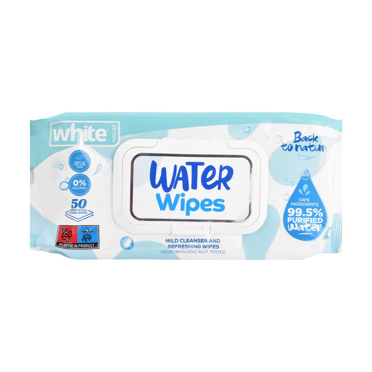 منظف لطيف أبيض ومناديل مبللة منعشة - خالية من الكحول