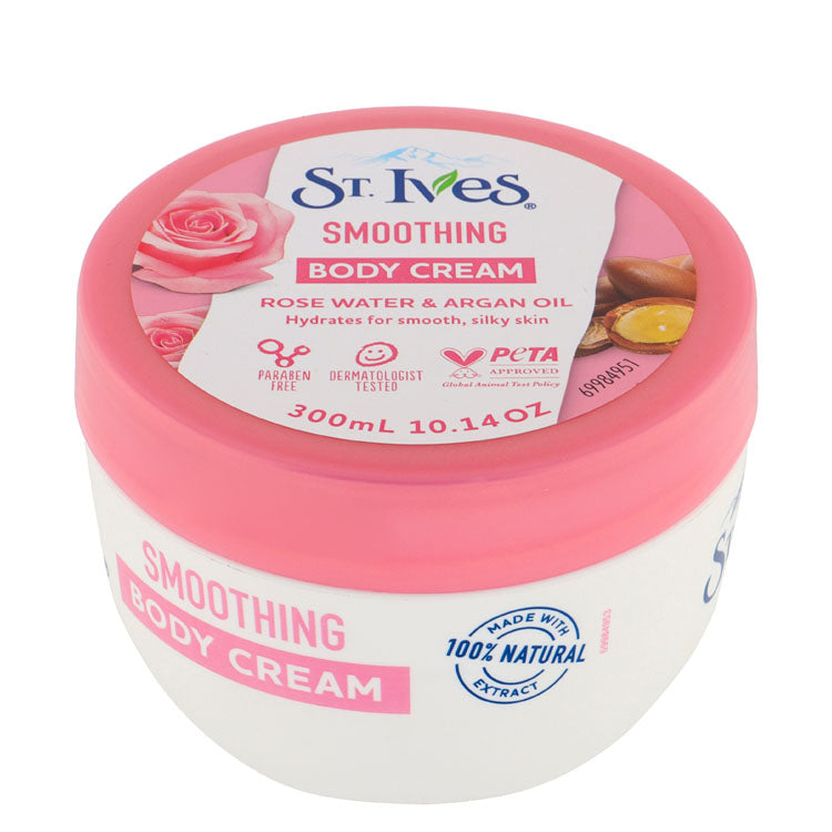 St. Ives Hypoallergenic Smoothening Body Cream with Rose Water & Argan Oil - parabens free, cruelty free