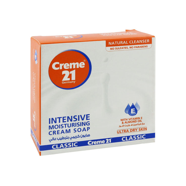 Creme 21 Classic Intensive Moisturizing Soap Bar with Vitamin E & Almond Oil for Ultra Dry Skin - sulfate free, parabens free