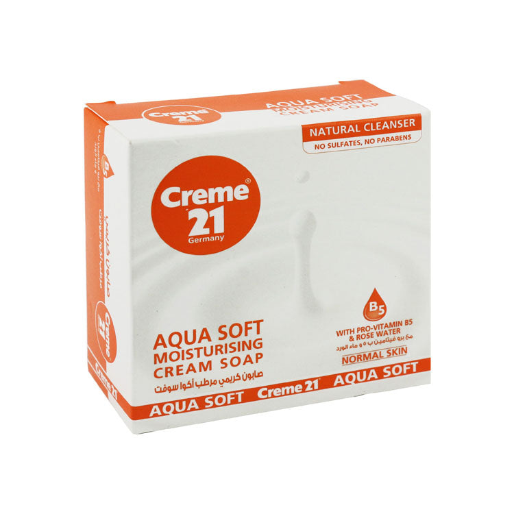 Creme 21 Aqua Soft Moisturizing Soap Bar with Pro-Vitamin B5 & Rose Water for Normal Skin - sulfates free, parabens free