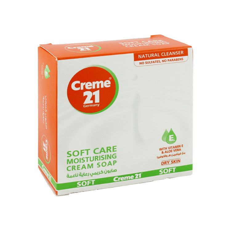 Creme 21 Soft Care Moisturizing Soap Bar with Vitamin E & Aloe Vera Extract for Dry Skin - sulfate free, parabens free