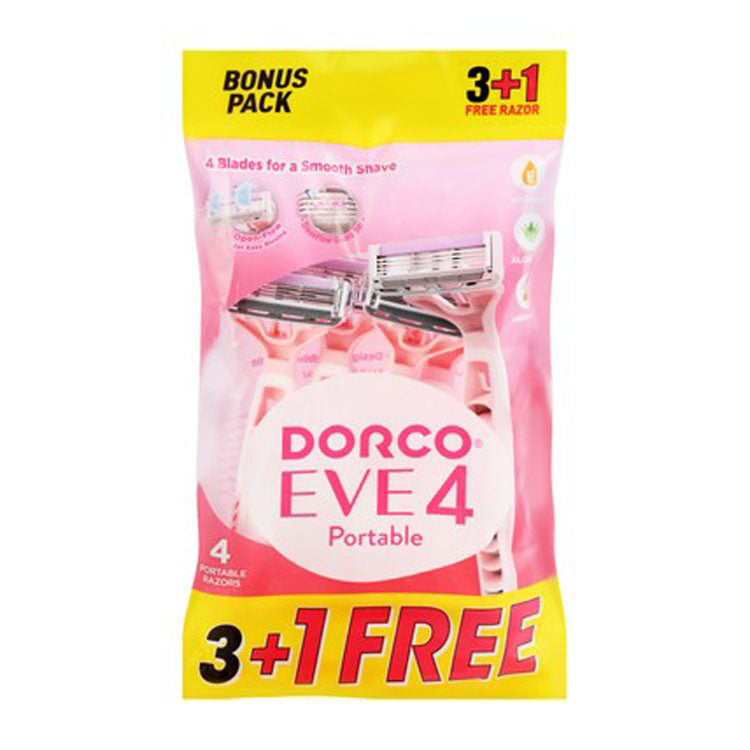 Dorco Eve 4 Pink & White Disposable Razors with Aloe Vera, Argan Oil & Vitamin E (3+1 Free) 4 per pack