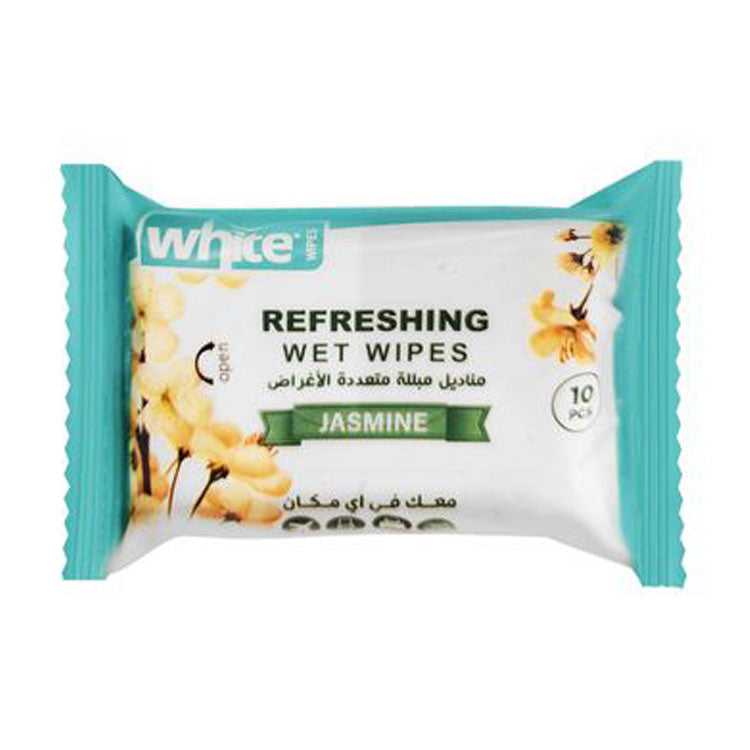 White Pocket Refreshing Multipurpose Wet Wipes Jasmine Scent 10 wipes