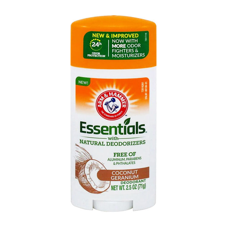 Arm & Hammer Essentials 24H Moisturizing Deodorant Stick Coconut & Geranium Scent - aluminum free, parabens free, phthalates free