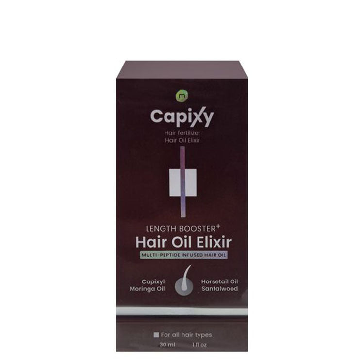 Capixy Length Booster Hair Oil Elixir with Multi Peptide, Horsetail & Moringa Oil for All Hair Types