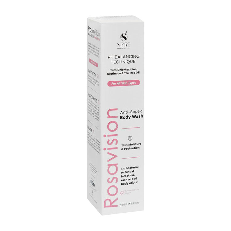 Spire Rosavision Antiseptic Moisturizing Body Wash with Tea Tree Oil, Cetrimide & Chlorhexidine for All Skin Types 250 ml