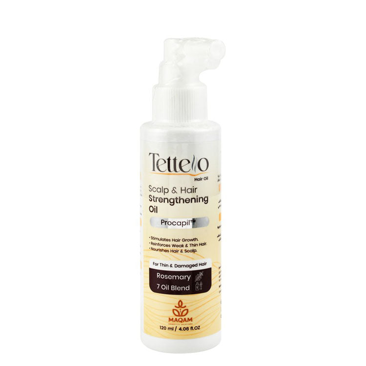 Tettello Scalp & Hair Strengthening Oil with Procapil, Rosemary & 7 Oil Blends for Thin & Damaged Hair - parabens free, sulfates free 120 ml