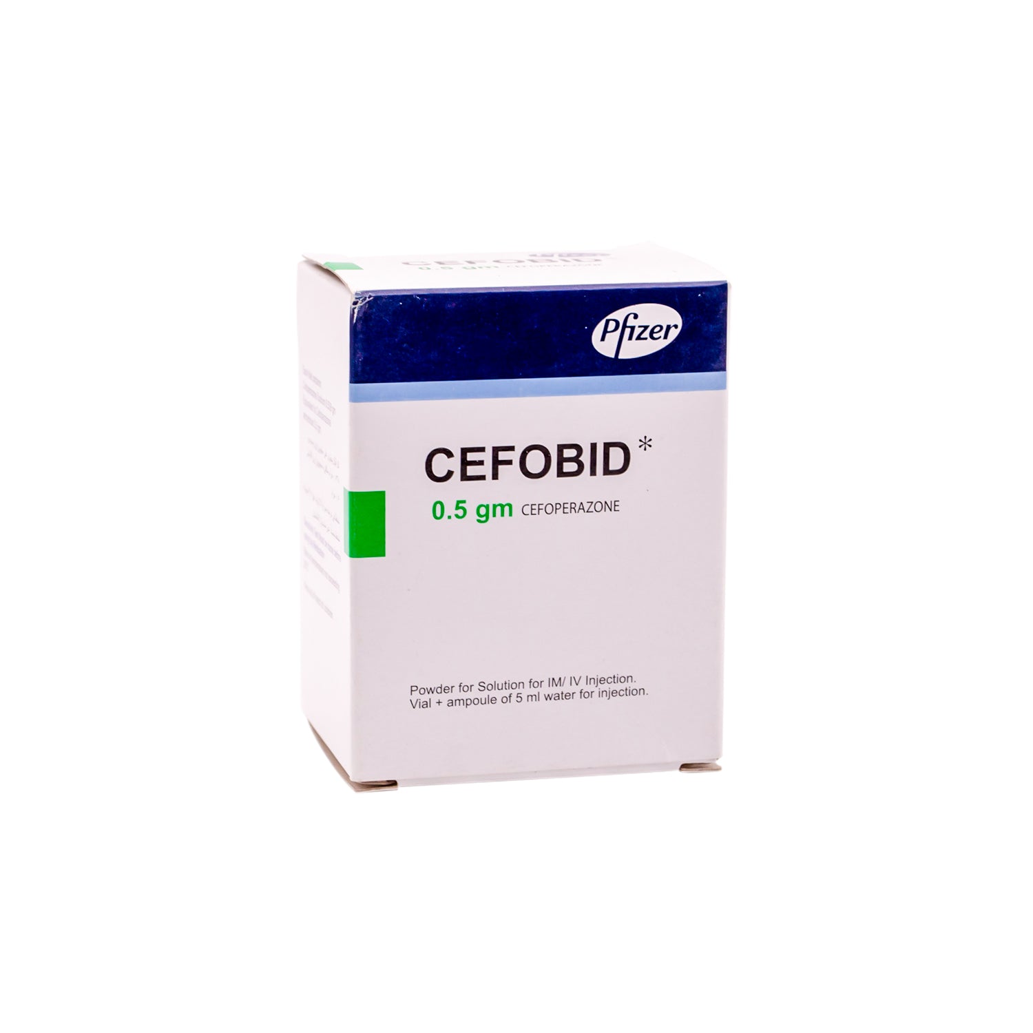 Cefobid 0.5g Cefoperazone Powder Vials & Water Ampoules for Intramuscular & Intravenous Injection
