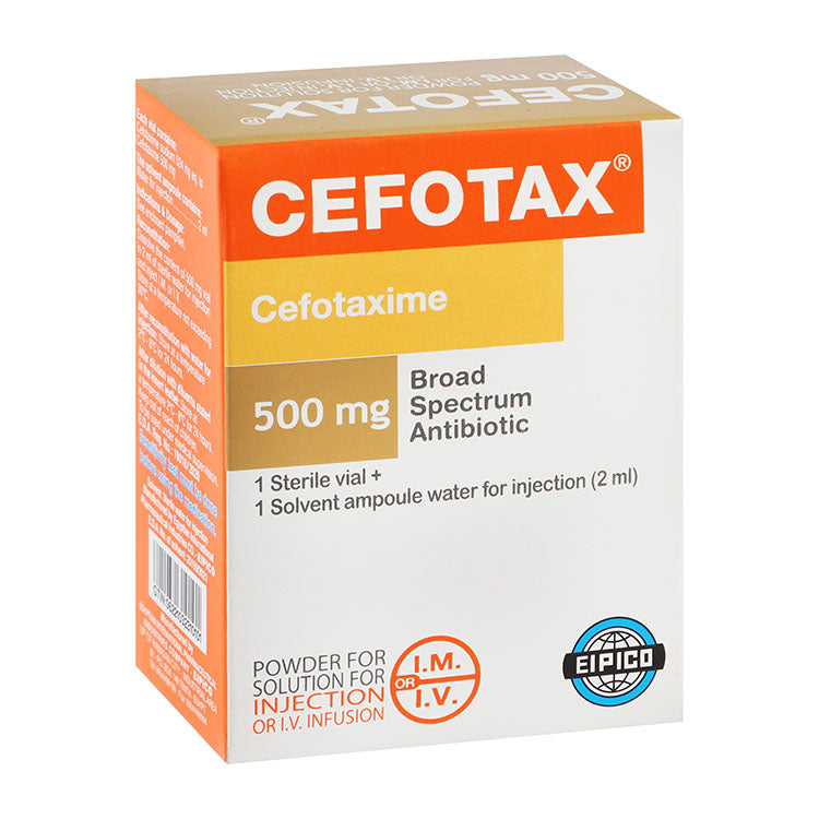 Cefotax 500mg Cefotaxime Broad Spectrum Antibiotic Sterile Vial & Ampoule Solvent for Intravenous & Intramuscular Injection