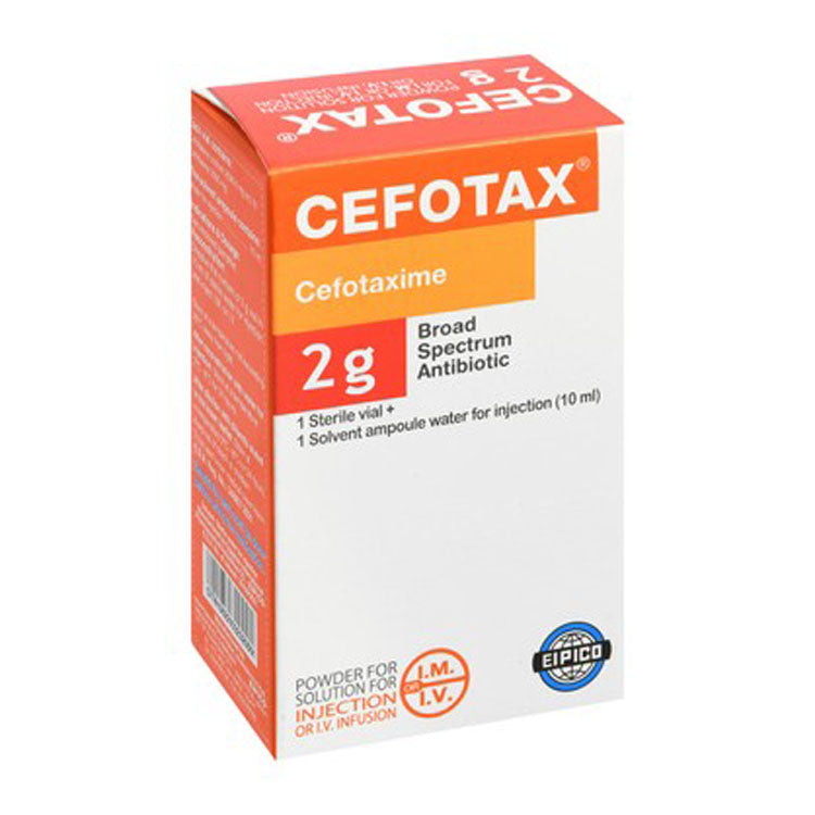 Cefotax 2g Cefotaxine Broad Spectrum Antibiotic Sterile Vial & Solvent Ampoule for Intramuscular & Intravenous Injection 1 pack