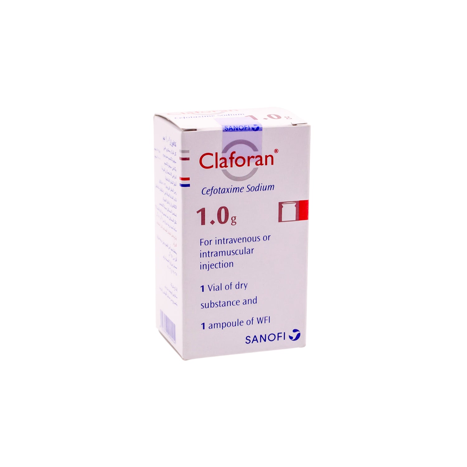 Claforan 1g Cefotaxime Sodium Vial with Water Ampoule for Intravenous & Intramuscular Injection