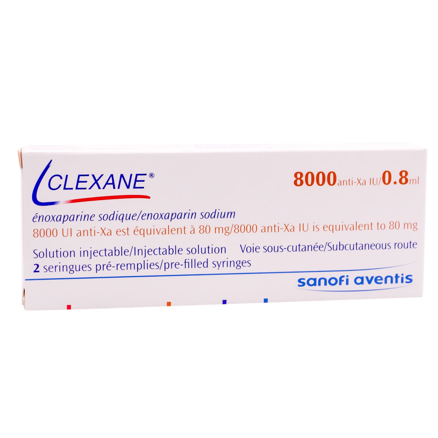Clexane 8000 IU Enoxaparin Sodium Solution with 0.8ml Water Syringes for Intravenous Injection