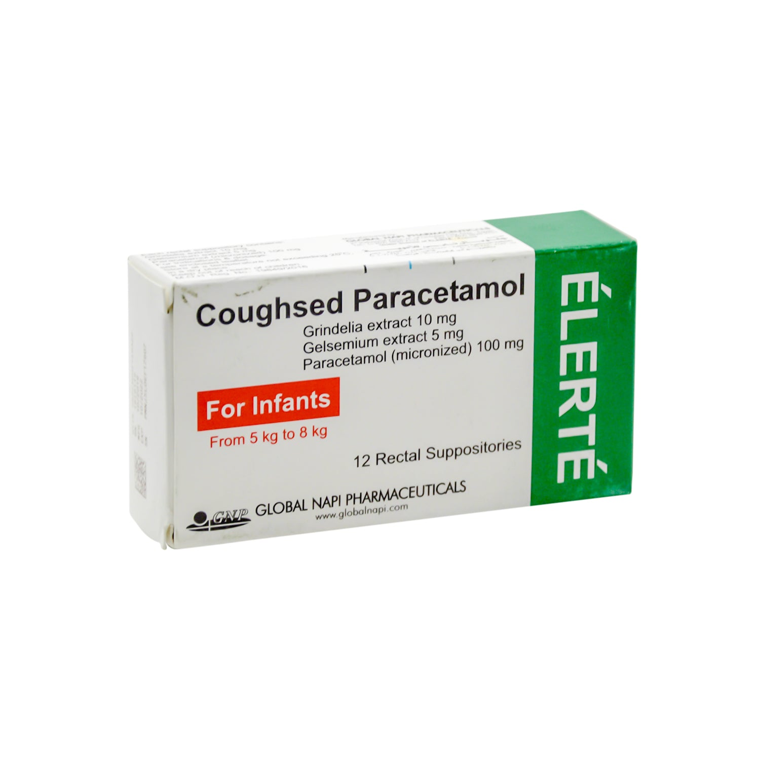 تحاميل شرجية للرضع (5-8 كجم) تحتوي على 100 ملغ باراسيتامول، 10 ملغ غرينديليا و5 ملغ مستخلص جيلسيميوم