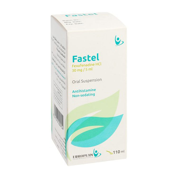 Fastel 30mg/5ml Fexofenadine Hydrochloride Antihistamine for Oral Suspension 110 ml