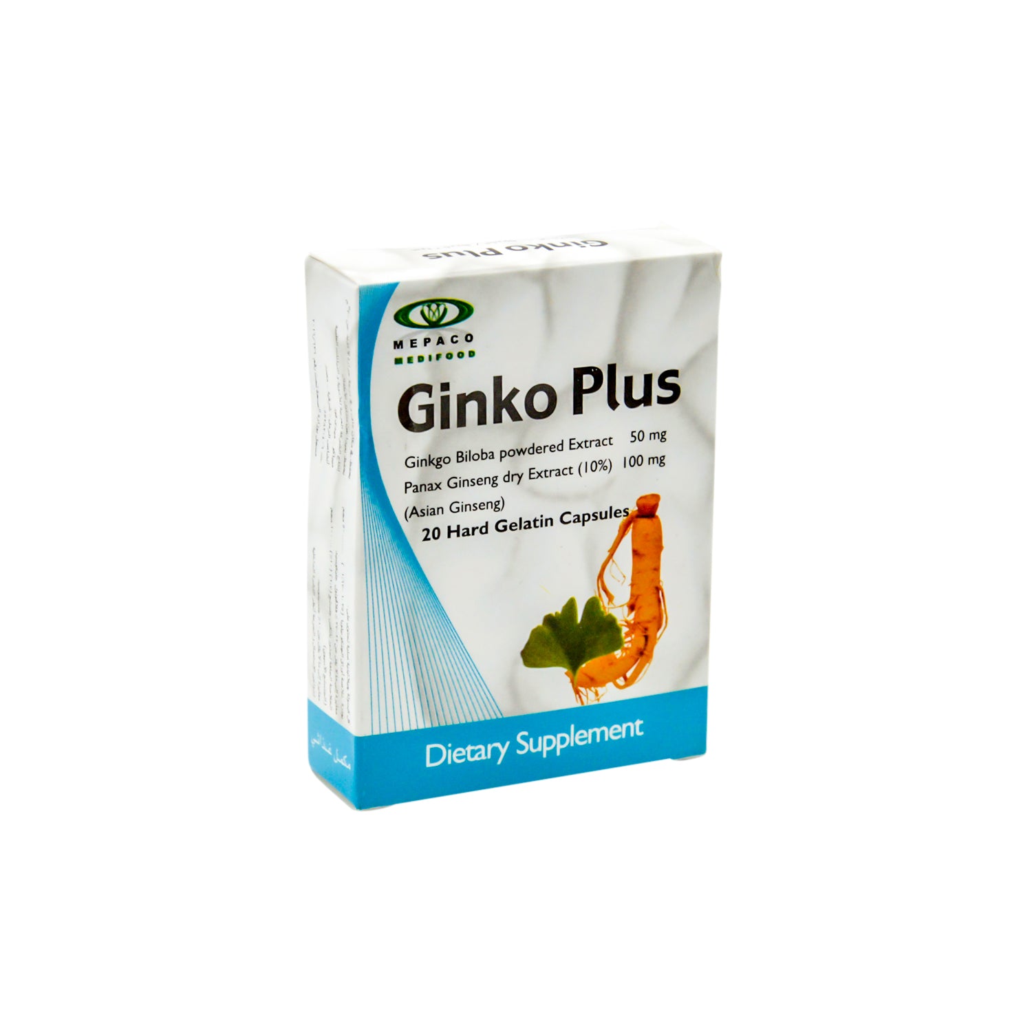 Ginko Plus 100mg Panax Ginseng Dry Extract & 50mg Ginkgo Biloba Powder Extract Supplement