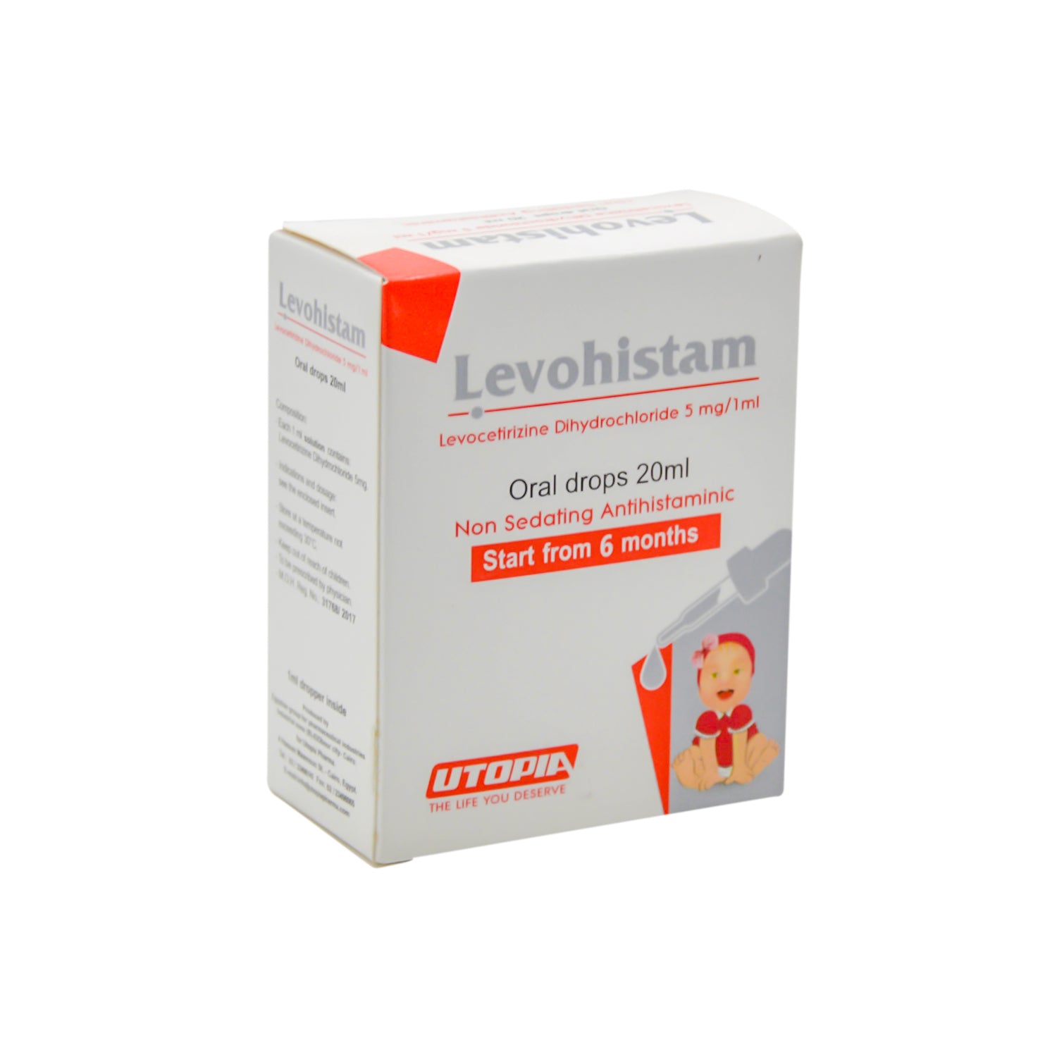 ليفوهيستام 5 ملغ/مل ليفوسيتيريزين ثنائي هيدروكلوريد قطرات مضادة للهستامين عن طريق الفم غير مهدئة (6+ أشهر)