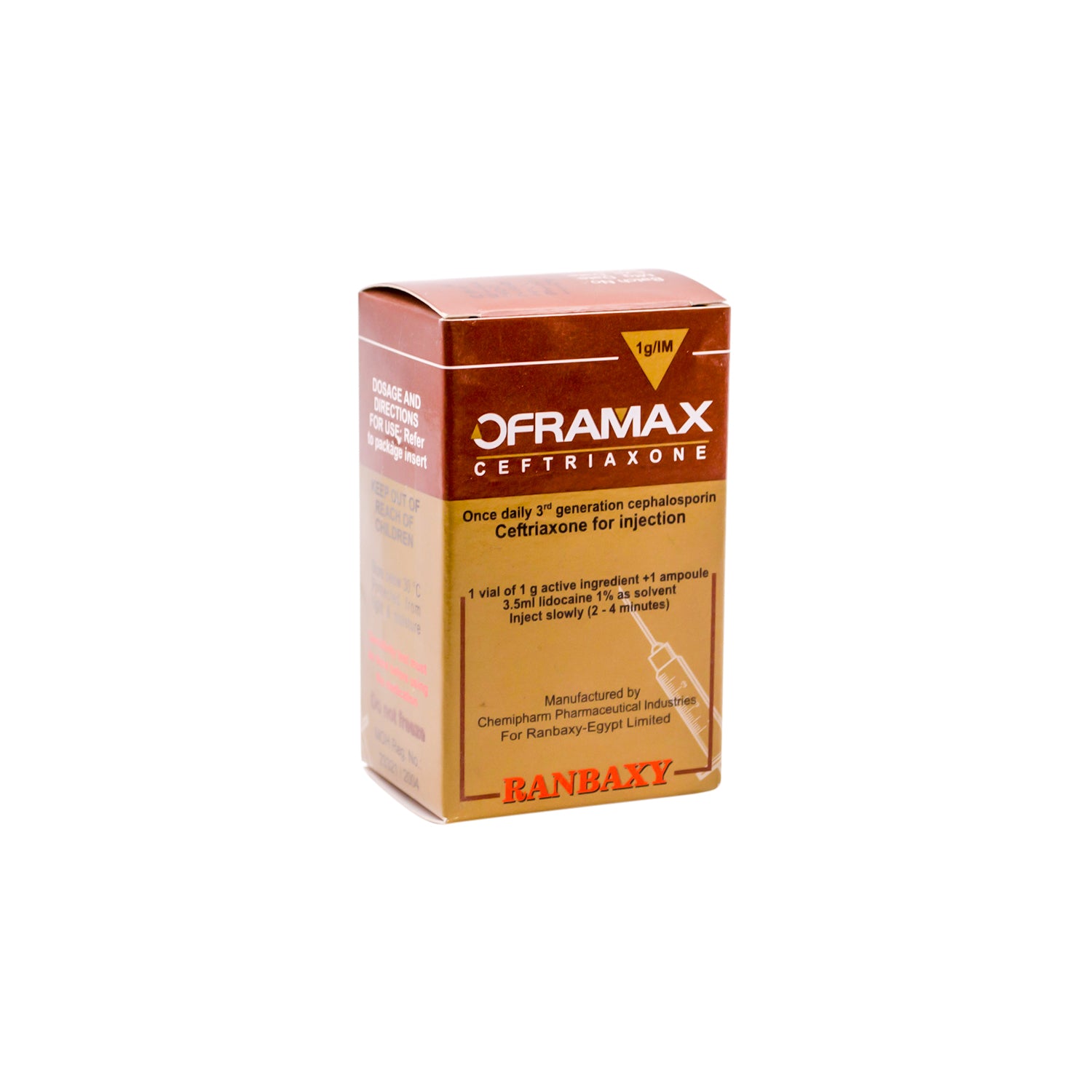 محلول مسحوق سيفترياكسون أوفراماكس 1 غرام للحقن العضلي