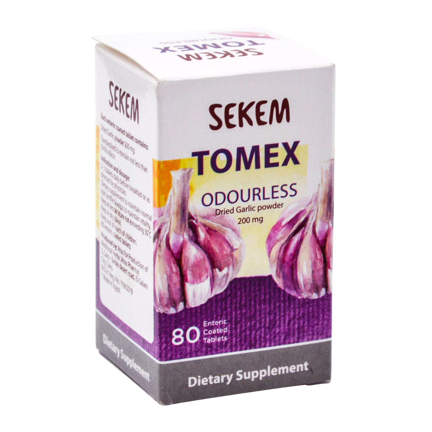 Sekem Tomex Odorless 200mg Garlic Dietary Supplement for Cholesterol Management