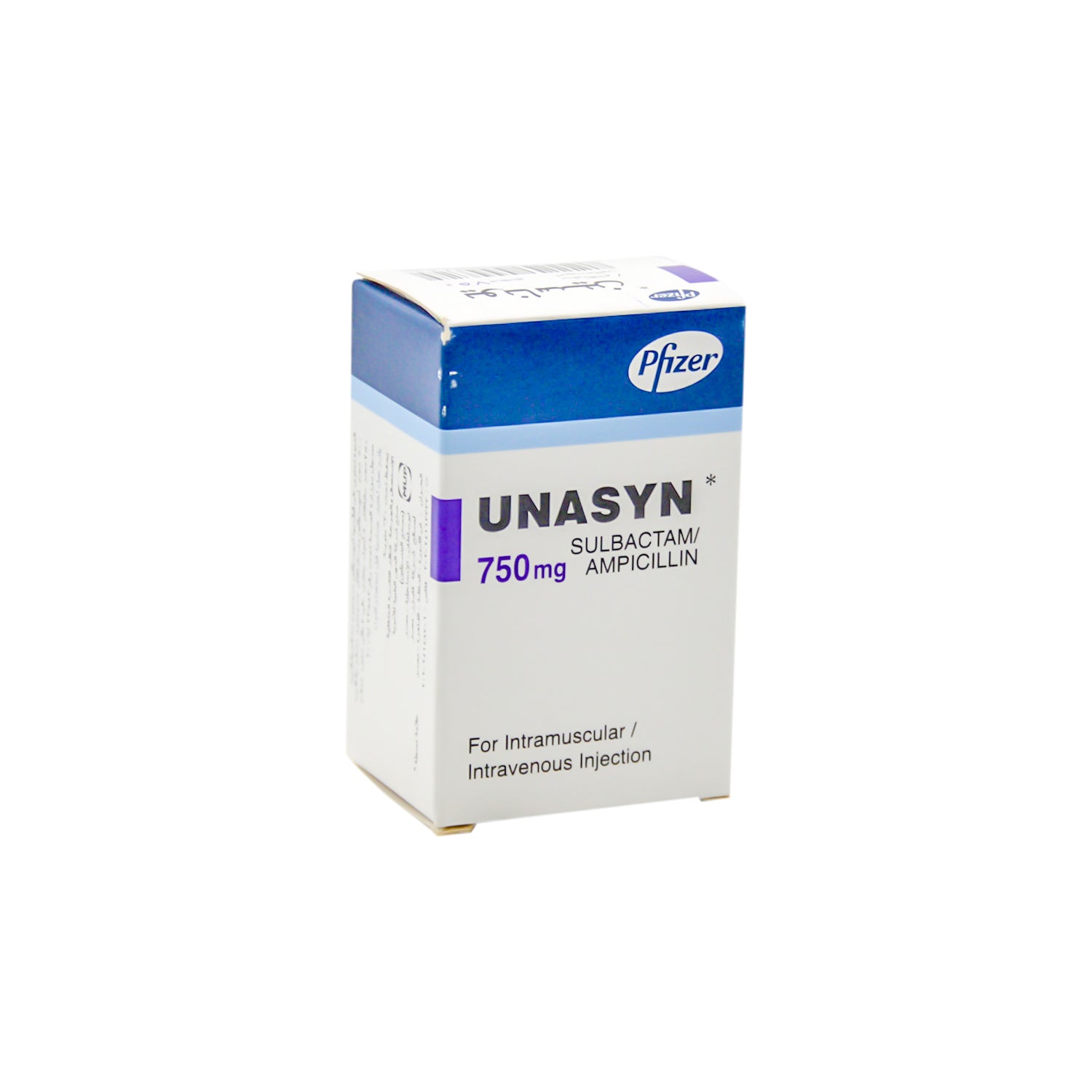 Unasyn 500mg Ampicillin & 250mg Sulbactam Vial with Sterile Water Ampoule for Intravenous & Intramuscular Injection