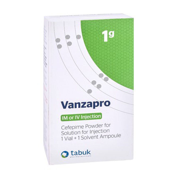 Vanzapro 1g Cefepime Powder Vial with 10ml Sterile Solvent Ampoule for Intramuscular & Intravenous Injection