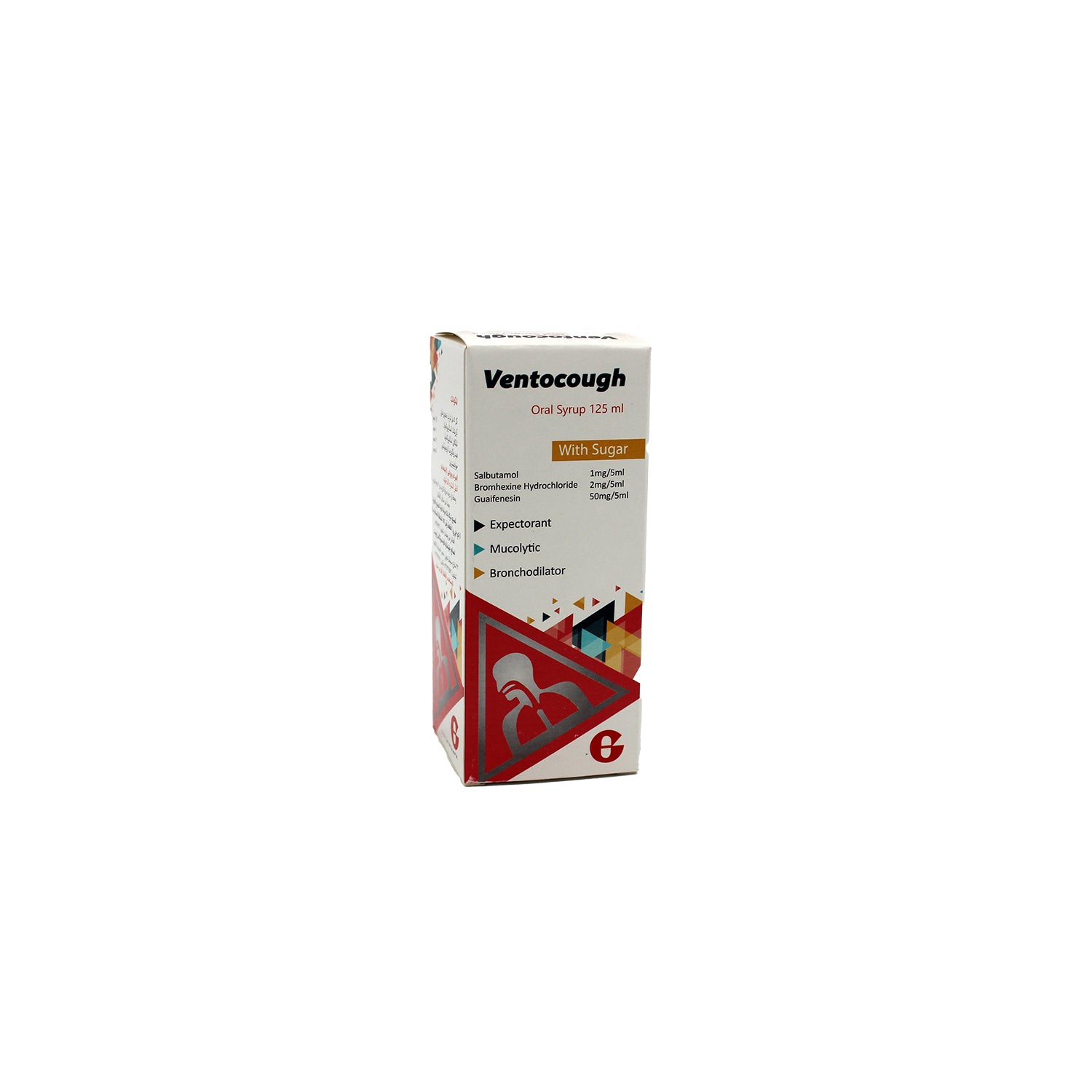 Ventocough 50mg Guaifenesin, 2mg Bromhexine Hydrochloride & 1mg Salbutamol Oral Syrup