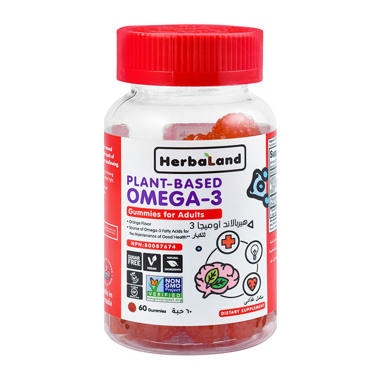 Herbaland Omega-3 Gummy Supplements Orange Flavor for Adults - GMO free, gluten free, sugar free