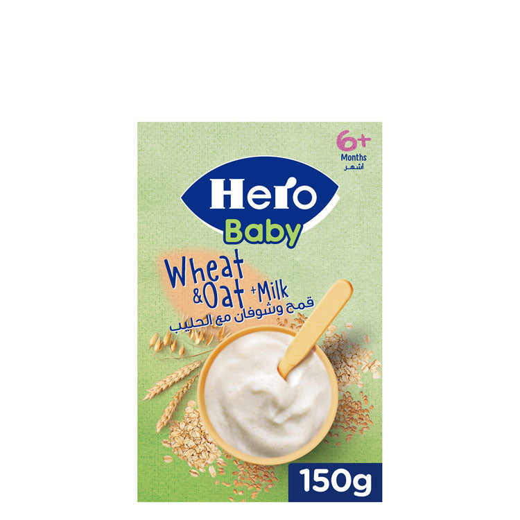 Hero Baby Wheat & Oat Cereal with Milk (6+ Months) - no added artificial flavors, no added artificial coloring, no added preservatives