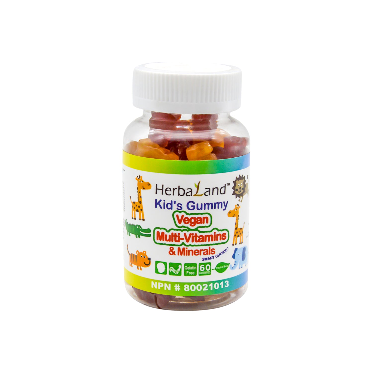 Herbaland Multivitamin & Minerals Gummy Supplements Fruit Blend Flavor for Kids - vegan, sugar free, gluten free