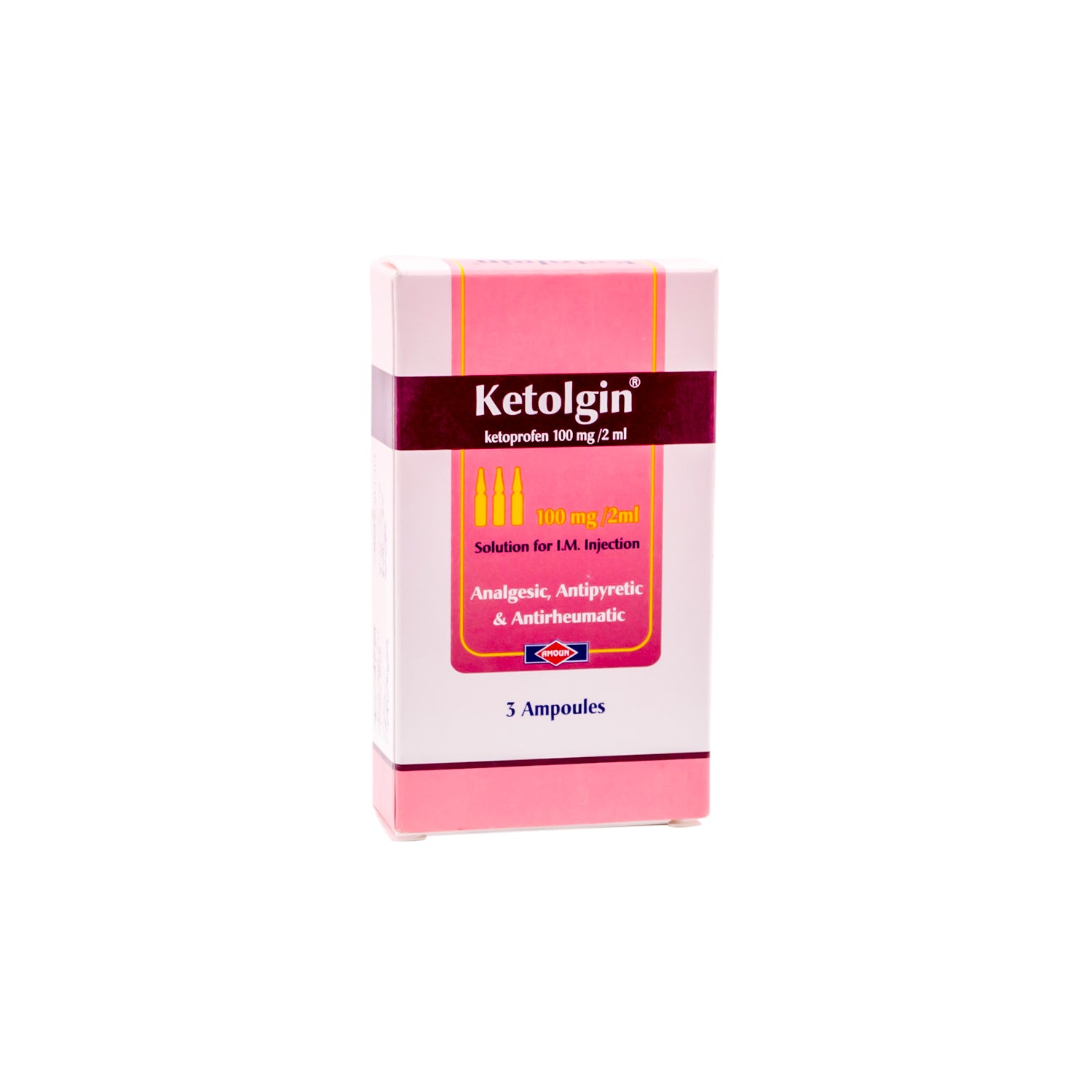 Ketolgin 100mg/2ml Ketoprofen Analgesic, Antipyretic & Antirheumatic Solution Ampoules for Intramuscular Injection