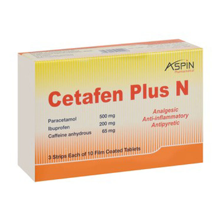 Cetafen Plus N 500mg Paracetamol, 200mg Ibuprofen & 65mg Caffeine Anhydrous Analgesic, Antipyretic & Anti-Inflammatory Medication