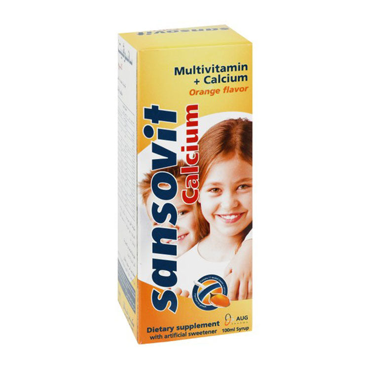 Sansovit 320mg Calcium & Multivitamin Supplement Syrup Orange Flavor for Children