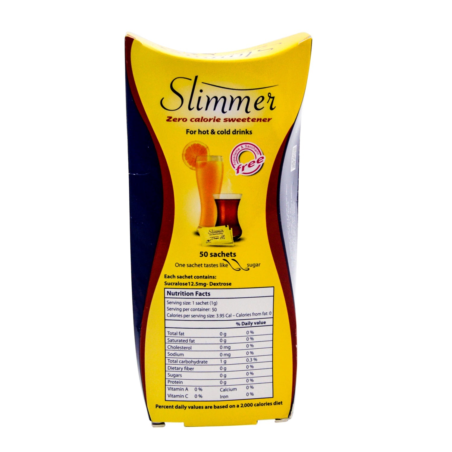 Slimmer Zero Calorie Sweetener (50 Sachets) - aspartame free, saccharin free