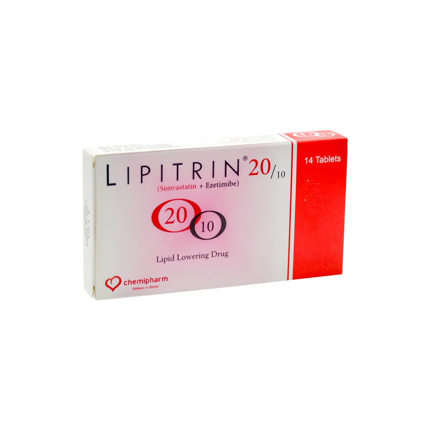 Lipitrin 20mg Simvastatin & 10mg Ezetimibe Lipid Lowering Drug Medication