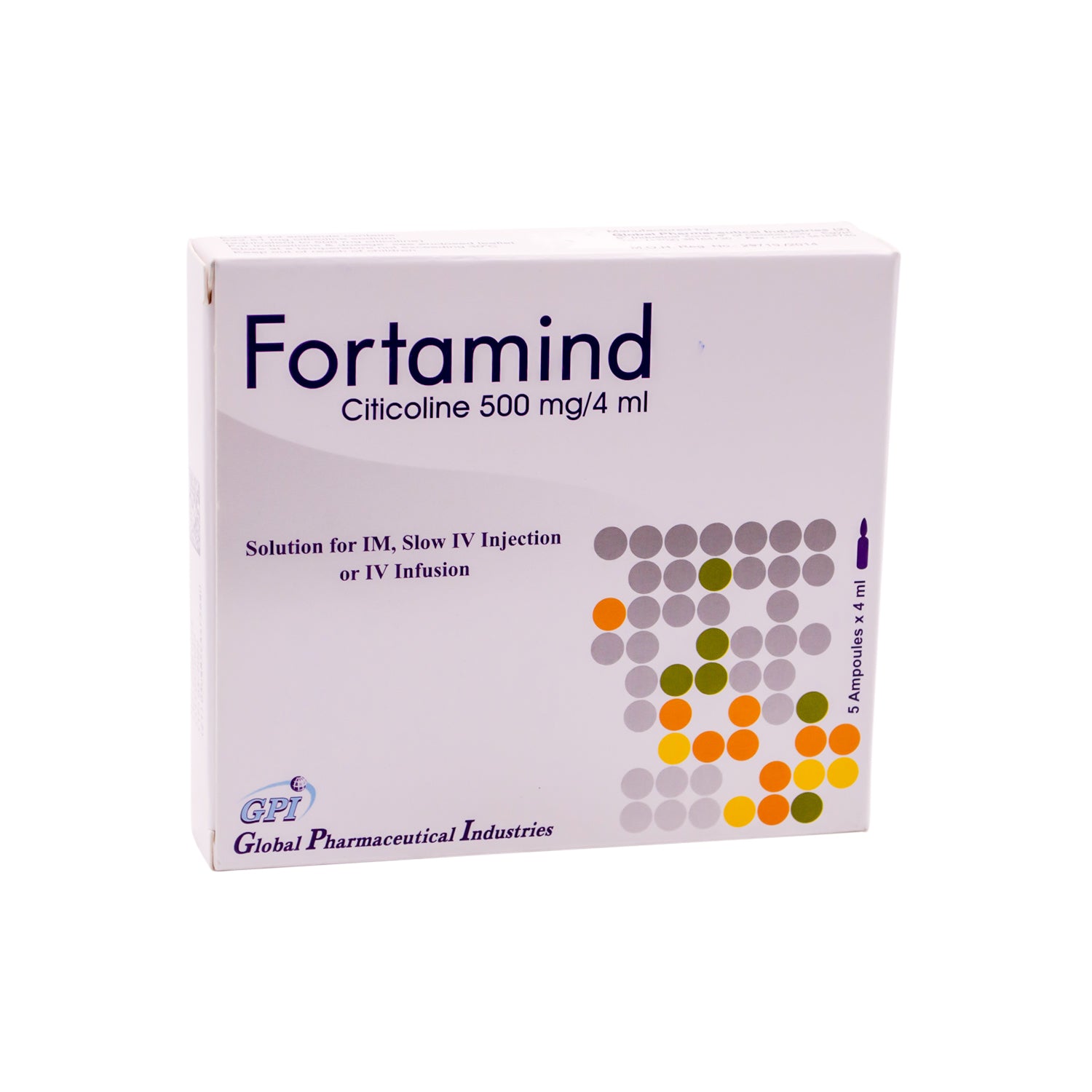 أمبولات محلول سيتيكولين فورتاميند ٥٠٠ مجم/٤ مل للحقن العضلي، والحقن الوريدي البطيء، والتسريب الوريدي