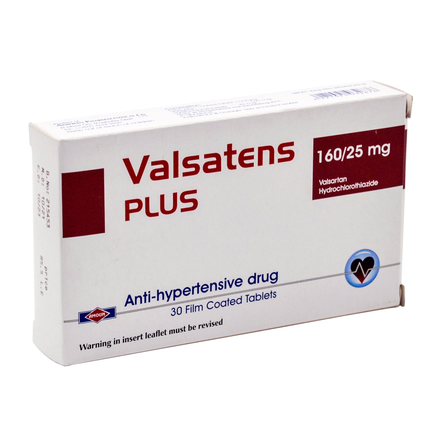 Valsatens Plus 160mg Valsartan & 25mg Hydrochlorothiazide Anti-Hypertensive