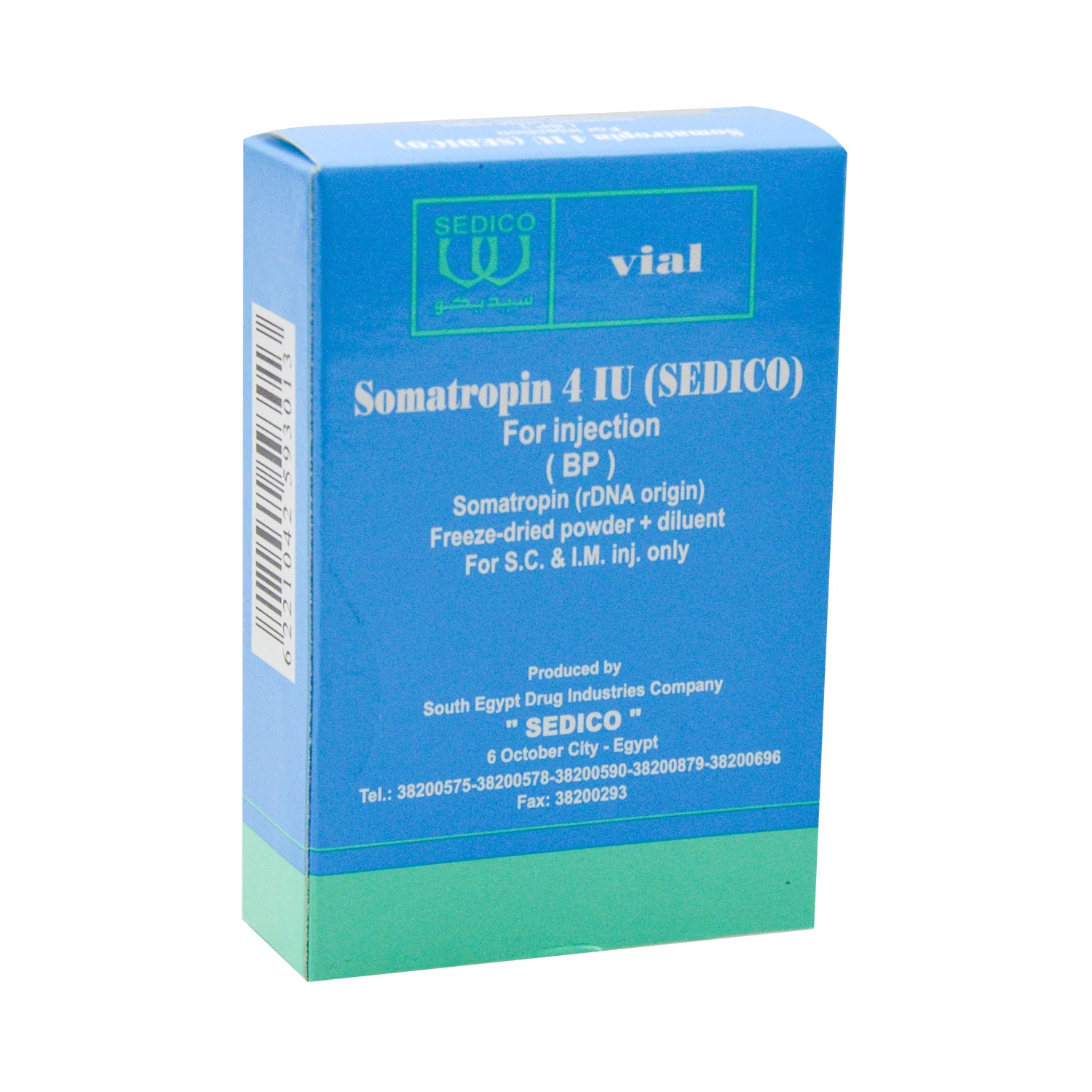 مسحوق سوماتوتروبين 4 وحدات دولية وقوارير مذيب للحقن تحت الجلد وفي العضل