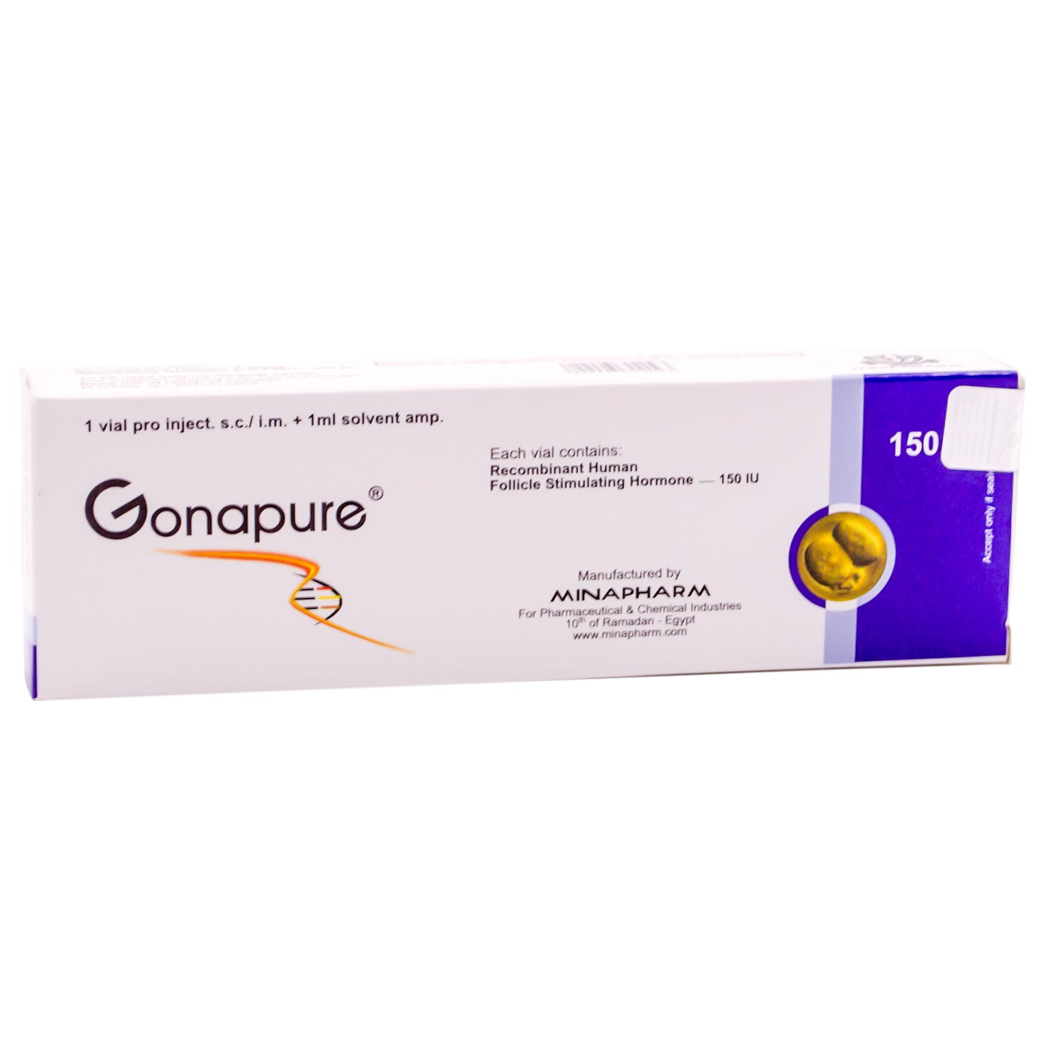 Gonapure 150 IU Recombinant Human Follicle Stimulating Hormone Vial with 1ml Solvent Ampoule for Subcutaneous & Intramuscular Injection