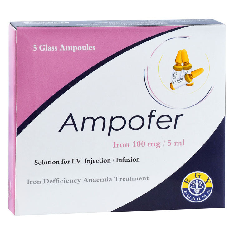 Ampofer 100mg/5ml Iron Solution Glass Ampoules for Intravenous Injection & Infusion